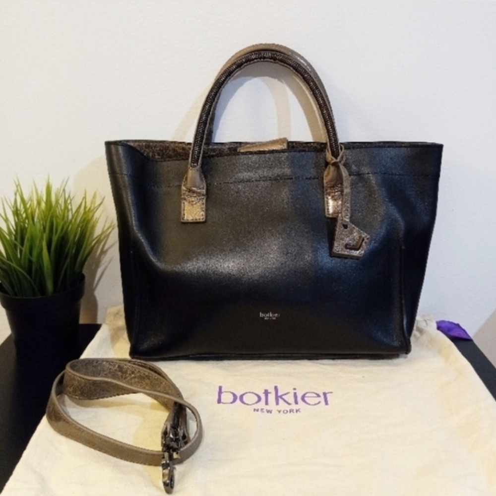 Botkier Black Tribeca gunmetal open satchel purse